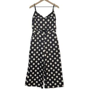 Tea & Cup Jumpsuit Women's Size Medium Black Polka Dot Wide Leg Sleeveless